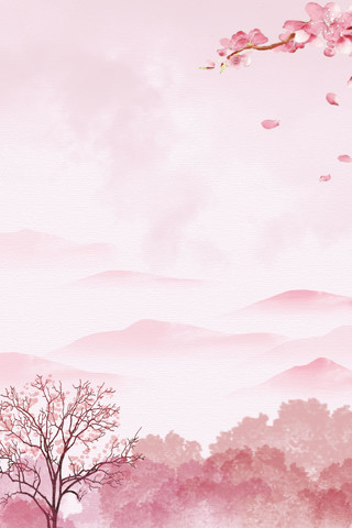 手绘粉色背景桃花插画桃花节旅游宣传海报背景素材